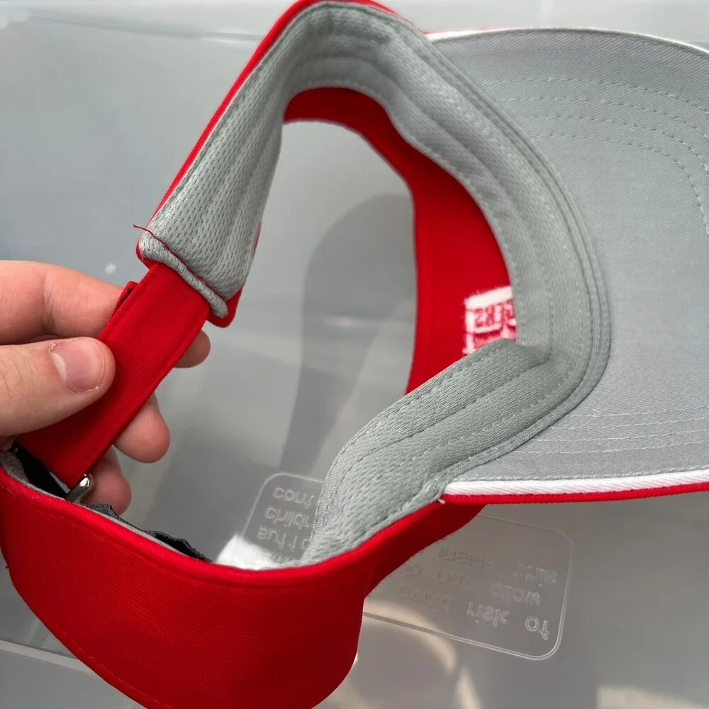 Antigua Rogers Visor Mens Adjustable Red‎ Strap Cap Farm Equipment Seed Tractor